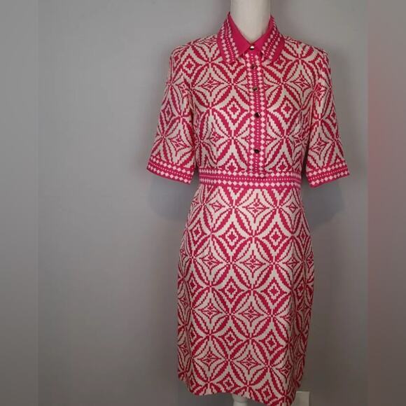 MILLY NEWYORK PINK & WHITE 100% SILK DRESS SIZE 2 - Picture 9 of 11